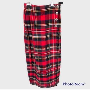 Vintage Evan Picone Skirt Red Plaid Cotton Wrap Skirt Size 4 Western, Kilt Style